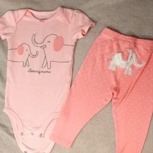 Carter’s Love My Mama Elephant Short sleeve onesie pant set Size 12 months